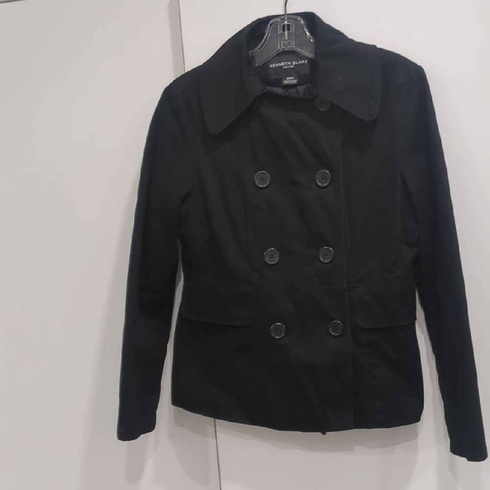 Classic Black Double-Breasted Cotton Quilt Lined Pea Coat J5 Bbr